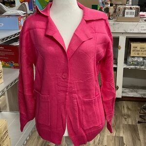 Bright Pink Button-Front Knit Cardigan
